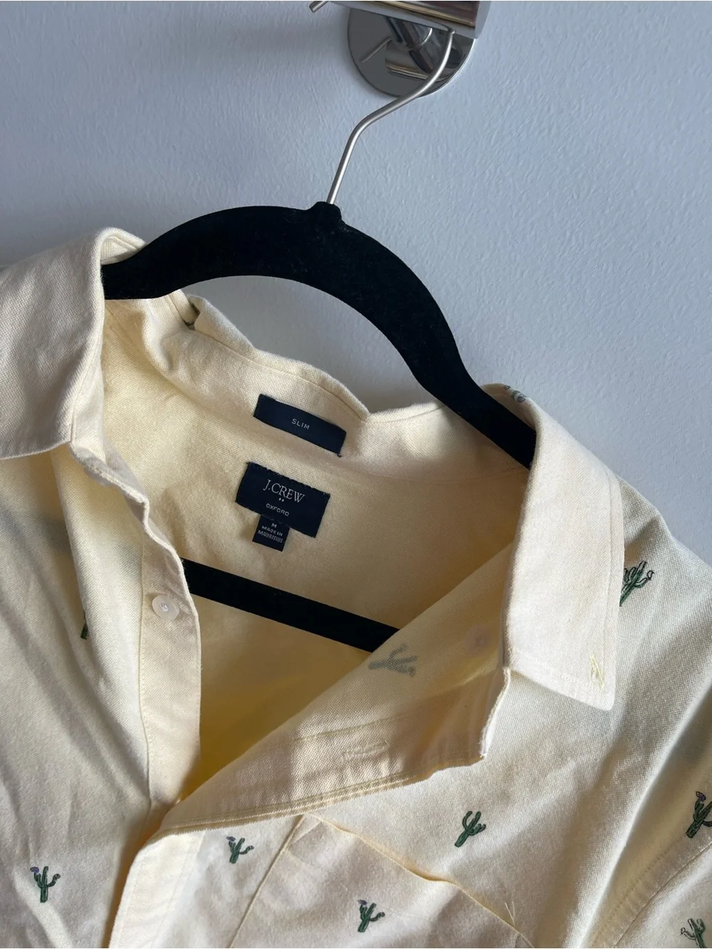 J Crew Slim Short-Sleeve Yellow Cactus Print Shirt